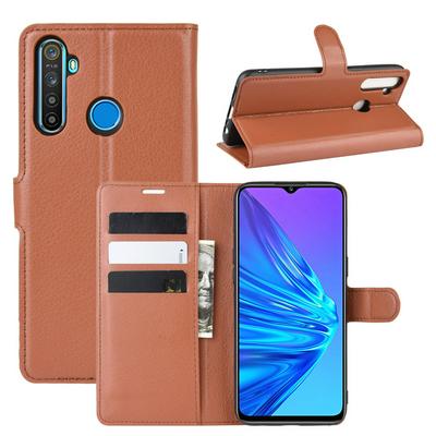 Lichee Pattern Side Flip Wallet Style PU Leather + Soft TPU Card Holder with Stand and Magnetic Buckle Case for OPPO Realme 5