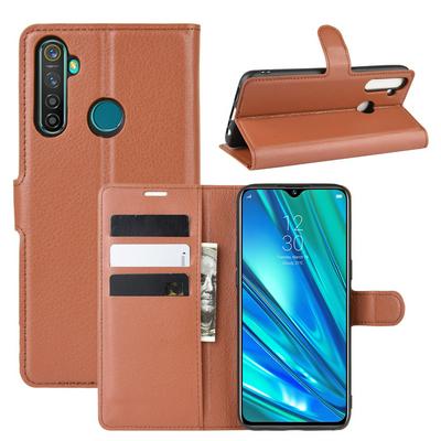 Lichee Pattern Side Flip Wallet Style PU Leather + Soft TPU Card Holder with Stand and Magnetic Buckle Case for OPPO Realme 5 Pro / Realme Q