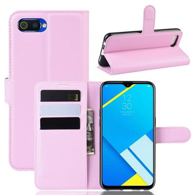 Lichee Pattern Side Flip Wallet Style PU Leather + Soft TPU Card Holder with Stand and Magnetic Buckle Case for OPPO Realme C2 / Oppo A1K