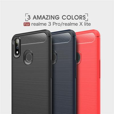 Carbon Fiber Pattern Brushed Metal Soft TPU Back Cover Case for Oppo Realme 3 Pro