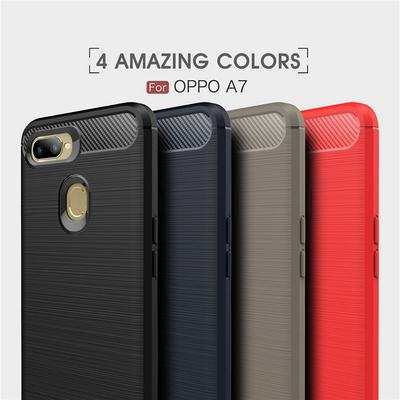 Carbon Fiber Pattern Brushed Metal Soft TPU Back Cover Case for Oppo A7 