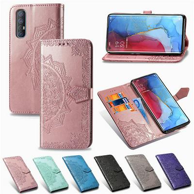 Relief Mandala Pattern Three Card Series Shockproof PU Leather +TPU Wallet Phone Case with Lanyard for Oppo Find X2 Neo