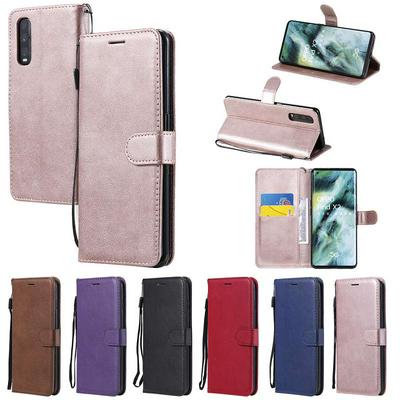 Solid Color Pattern Scratch Resistant Clamshell PU Leather Phone Protective Case with Lanyard&Card Slots for OPPO Find X2