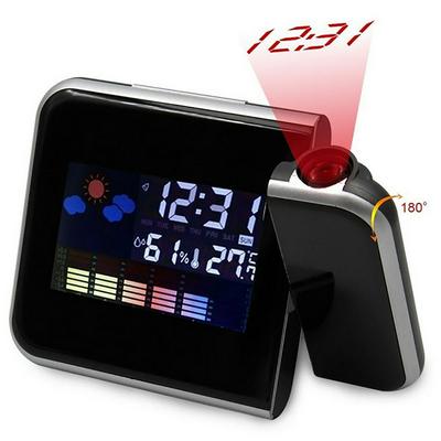 Projection Digital Weather LCD Snooze Alarm Clock Projector Color Display LED Backlight Bell Timer