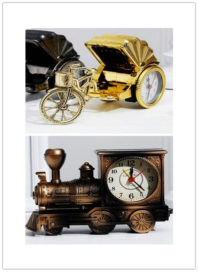 Retro Metallic Alarm Clock Battery Operated Engine/Rickshaw Clock