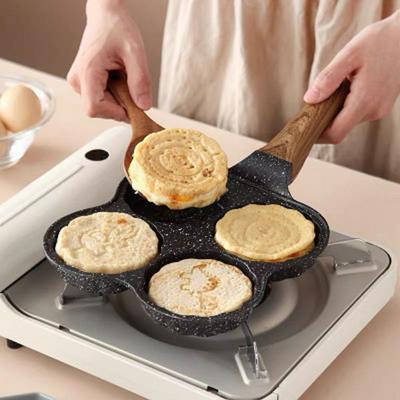 Household Deepening Non-stick Breakfast Frying Pan Flat Bottom Four Hole Omelette Pan Artifact Mold