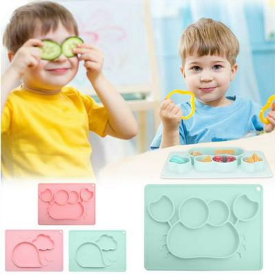Cute Crab Dolphin Non-Slip Silicone Cute Cartoon Toddler Kids Plate Multi Grids Divisions Compartment Separate Bowl