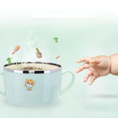 Children's 304 Stainless Steel Non-slip Double Handle Bowl with Sealing Cover
