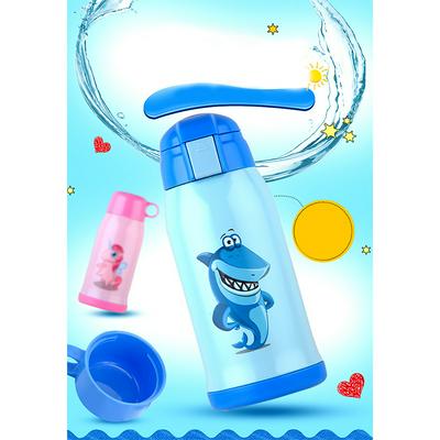 600ml Cartoon Children Stainless Steel Vacuum Straw Thermos Bottle Drinkware Baby Training Cup with Carry Protective Cover