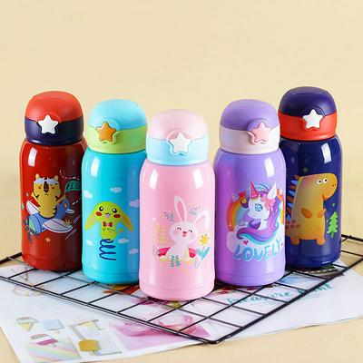 500ml Kid's Stainless Steel Thermal Bottle Printed Water Bottle with Straw Inside