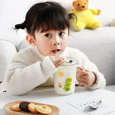 350ML Children's Milk Graduated Cup Anti-cracking High Temperature Resistant Microwaveable Breakfast Cup Set with Handle
