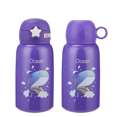550ml Kid's Stainless Steel Thermal Bottle Printed Water Bottle with Straw Inside
