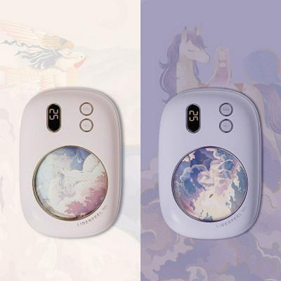 New Retro Illustration Hand Warmer USB Charging Heating Cute Mini Power Bank with Cold Light Digital Display