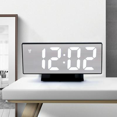 Digital Mirror Surface Memory and Temperature Function with Large LED Display USB Port Silent Alarm Clock for Bedroom Office 