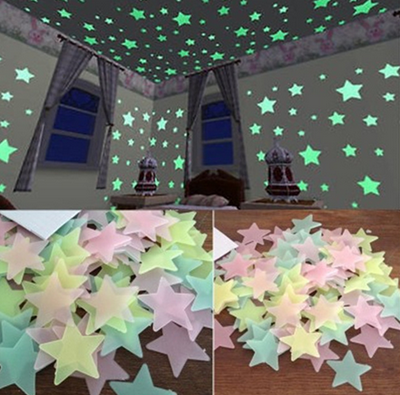 3D Stars Glow Wall Stickers Luminous Fluorescent Children Room Bedroom Ceiling Decor Wallpaper