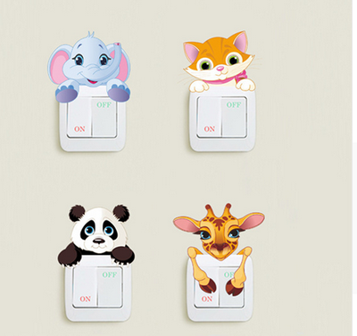 Cartoon Animals Elephant Cat Panda Giraffe Toilet Switch Stickers Home Decor Poster