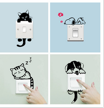 DIY Funny Cute Sleeping Cat Dog Switch Cover CaseWallpaper Home Stickers Bedroom Living Room