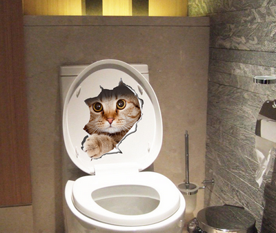 3D Hole Viewing Bright Cat Wall Stickers Bathroom Toilet Living Room Refrigerator Animal Stickers