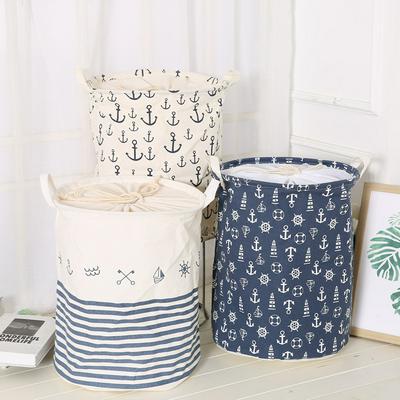 35*45cm Mediterranean Boat Anchor Cotton Linen Waterproof Washable Folding Desktop Sundries Cabinet Clothes Cosmetic Makeup Beauty Organizer Drawstring Storage Basket 