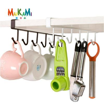 Seamless  Iron Kitchen Storage Rack Cupboard Hanging Hook Shelf Dish Hanger Chest Storage Shelf Bathroom Organizer Holder 6 Row of Hook