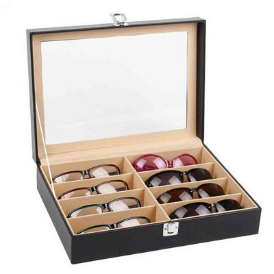 8 Grid Leather Glasses Display Box PU Leather Pinhole Day-word Lock Sun Glasses Storage Case