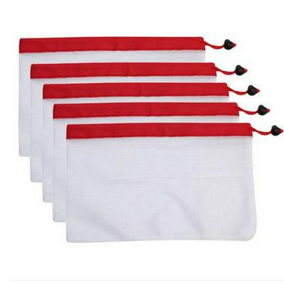 5 Pack Reusable Polyester Splicing Drawstring Black Rope Mesh Vegetable Fruit Toys Storage Pouch