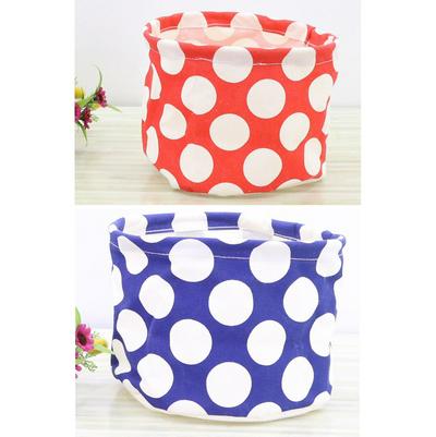 ZM011 21x16cm Dots Pattern Zakka Style Linen Cotton Waterproof Washable Desktop Sundries Cabinet Clothes Cosmetic Makeup Beauty Organizer Storage Bucket 