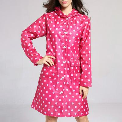 Women's Dot Raincoat Long Waterproof  Breathable Rain Jacket with Pockets
