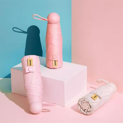 Compact Travel Umbrella 6-rib 5-fold UV Proof Umbrella with Capsule Case