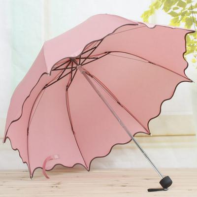 Women's Ruffle UV Protection Sun Umbrella Folding Rain Umbrella