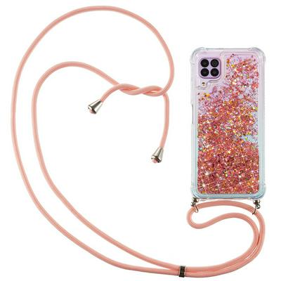 Quicksand Air Cushion Shockproof Anti-Fingerprint Soft TPU with Lanyard Neck Strap Rope and Card Slot Back Cover Case for Huawei P40 Lite