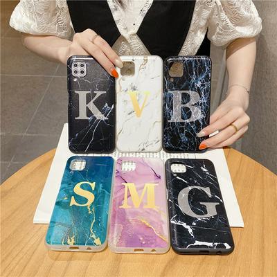 Letter Marble Pattern Shockproof Anti-Scratch Soft TPU Back Cover Case for Huawei P40 Lite