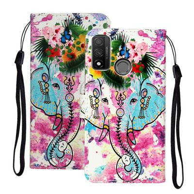 Relief Color Painting Side Flip Scratch Resistant PU Leather Wallet Phone Protective Case with Stand and Wrist Strap for HUAWEI P Smart 2020