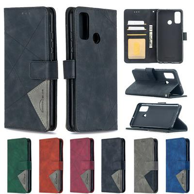BF05 Style Stitching Color Rhombus Pattern PU Leather + Soft TPU Mganetic Buckle Card Slots with Magnetic Buckle and Stand Wallet Case for Huawei P Smart 2020