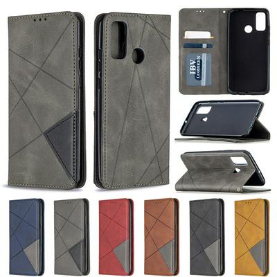 Rhombus Pattern Shockproof PU Leather Phone Protective Case with Magnetic and Stand for HUAWEI P Smart 2020