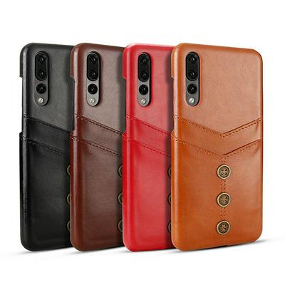 Case for Huawei P20 Pro, Leather Card Holder Phone Cover with Bronze Buttons on the Back