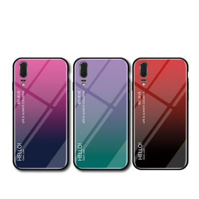 Luxury Gradient Bicolor 9H Explosion-Proof Anti-Scratch Tempered Glass Back + Soft TPU Bumper Frame Support Wireless Charging Back Cover Case for Huawei P20