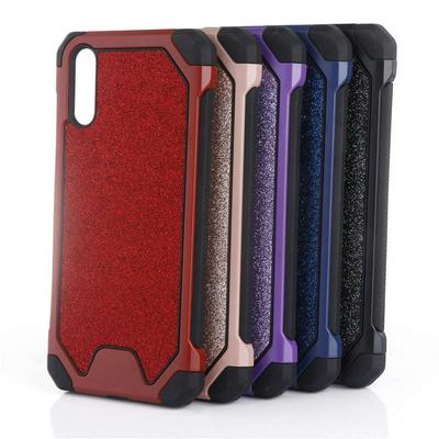Glitter Powder Anti-Scratch Shockproof 2 in 1 Detachable Hard PC Frame + Soft Silicone Hybrid Back Cover Protective Case for Huawei P20