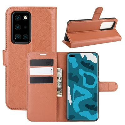 Litchi Pattern Side Flip Shockproof PU Leather + Soft TPU Magnetic Buckle with Stand and Card Slots Wallet Case for Huawei P40 Pro