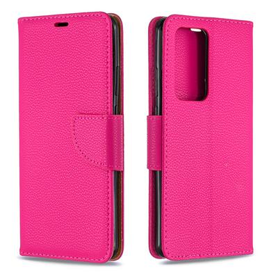 Solid Litchi Pattern Wrist Strap Style Anti-Fall Side Flip PU Leather + Soft TPU Stand with Magnetic Buckle and Card Slots Wallet Case for Huawei P40 Pro