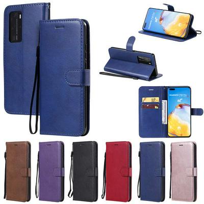 Solid Color Pattern Scratch Resistant Clamshell PU Leather Phone Protective Case with Lanyard&Card Slots for HUAWEI P40 Pro