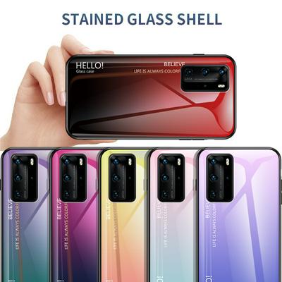 Luxury Gradient Bicolor 9H Explosion-Proof Anti-Scratch Tempered Glass Back + Soft TPU Bumper Frame Support Wireless Charging Back Cover Case for Huawei P40 Pro