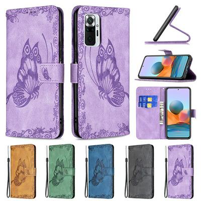 For Xiaomi Redmi Note 10 Pro Embossed Flying Butterflies Scratch Resistant Wallet Leather Case with Wrist Strap