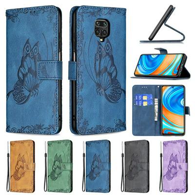 For Xiaomi Redmi Note 9 Pro / Note 9S Embossed Flying Butterflies Scratch Resistant Wallet Leather Case with Wrist Strap