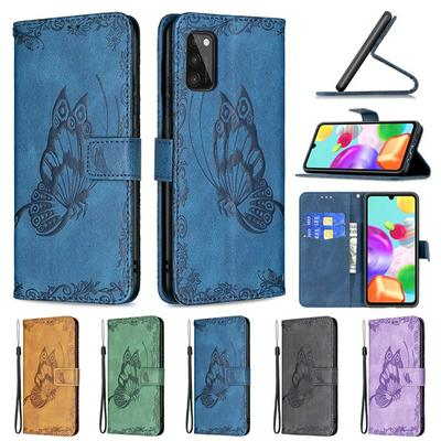 For Samsung Galaxy A41 Embossed Flying Butterflies Scratch Resistant Wallet Leather Case with Wrist Strap