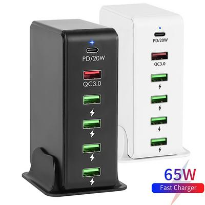 6 Port USB PD Fast Charger For Xiaomi samsung S9 QC 3.0 EU US UK AU Charging Station Universal Phone Desktop Wall Charger