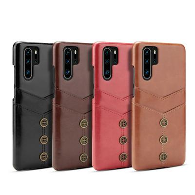Case for Huawei P30, Leather Card Holder Phone Cover with Bronze Buttons on the Back