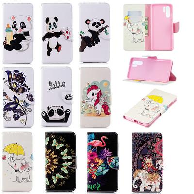  The 7th Elephant Panda Flamingo Colored Painting with Wallet Card Slots Stand Magnetic Flip PU Leather + TPU Back Cover Case for Huawei P30 Pro 