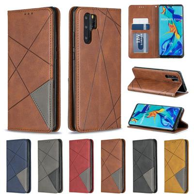 HUAWEI P30 PRO PU+TPU Clamshell Phone Case Geometric Mosaic Pattern Retro Simple Solid Color Style Leather Phone Case for HUAWEI P30 PRO Phone Case