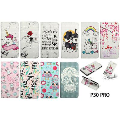 Colored Painting Shockproof Side Flip PU Leather + Soft TPU Card Slots with Picture Frame Stand and Magnetic Buckle Wallet Case for Huawei P30 Pro